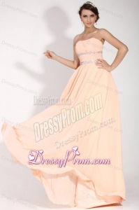 Elegant Empire Strapless Champagne Chiffon Floor-length Prom Dress with Beading