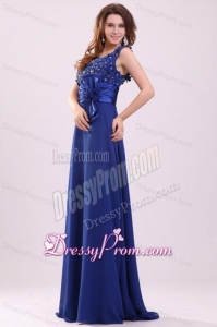 Empire V-neck Blue Blue Beading and Bowknot Taffeta Prom Dress