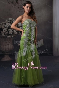 Green Column Prom Dress with Sweetheart Beading