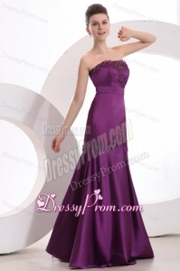 Mermaid Strapless Purple Floor-length Satin Prom Dress with Appliques