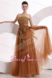 Popular Strapless Empire Floor-length Appliques Prom Dress in Brow