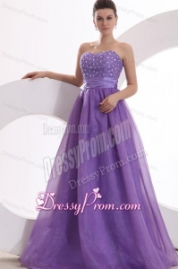 Princes Sweetheart Organza Purple Lace Up Floor-length Prom Dress with Beading