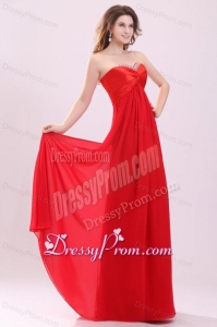 Red Empire Sweetheart Beading Floor length Chiffon Prom Dress