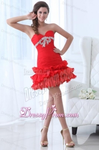 Red Short Prom Dress with Sweetheart Beaded Mini-length