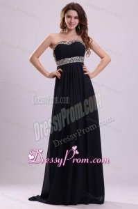 Sweetheart Beaded Navy Blue Prom Dress with Backless Brush Train