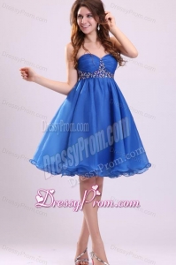 Sweetheart Beaded Short Blue Prom Dress with Knee-length