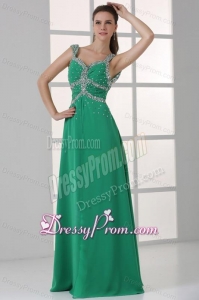 Turquoise Empire Straps Prom Dress with Beading Floor-length