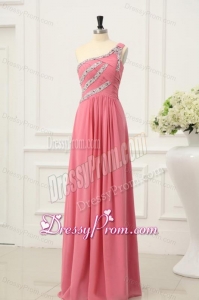 Watermelon Red Prom Dress with Beaded One Shoulder