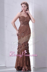 Brown Mermaid Sweetheart Prom Dress with Lace and Flowers