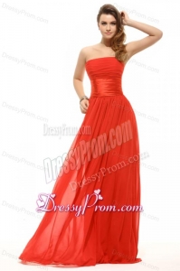 Empire Orange Red Strapless Ruching Floor-length Prom Dress