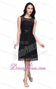 Empire Scoop Chiffon Knee-length Belt Prom Dress