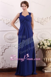 Empire Wide Straps Chiffon Ruche Decorate Prom Dress in Royal Blue