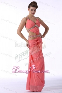 Watermelon Red Halter Top Sexy Prom Dress with Beading