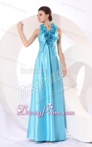 Empire Halter Baby Blue Floor-length Taffeta Hand Made Flowers Popular 2014 Prom Dress