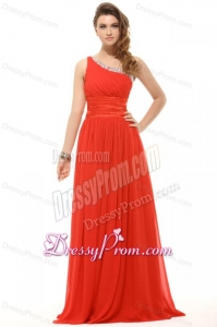 2014 Empire One Shoulder Chiffon Beading and Ruching Red Prom Dress