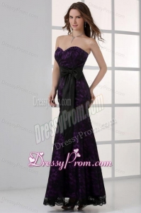 Black and Purple Mermaid Sweetheart Ankle-length Prom Dress with Sash