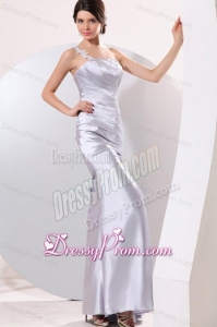 Column Gray Ruching Appliques One Shoulder Floor-length Prom Dress