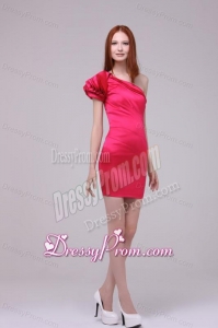 Column One Shoulder Short Sleeves Hot Pink Prom Dress
