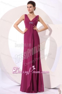 Elegant Empire V-neck Purple Beading Purple Chiffon Prom Dress