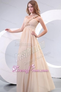 Empire One Shoulder Hand Made Flowers Chiffon Full Length Prom Dress