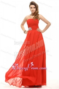 Empire Orange Red Strapless Beading Ruching Prom Dress