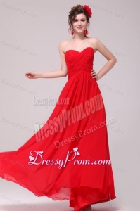 Low Price Red Sweetheart Prom Dress with Chiffon Ruches