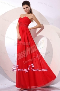 Red Empire Sweetheart Floor-length Beading Chiffon Prom Dress