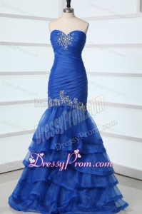 Sexy Mermaid Sweetheart Beading Organza Blue Prom Dress