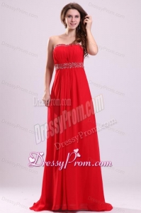 Sexy Sweetheart Empire Beading Chiffon Red 2014 Prom Dress with Backless