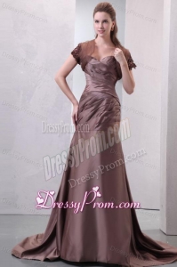 Sweetheart A-line Ruche Decorate Chocolate Prom Dress with Train