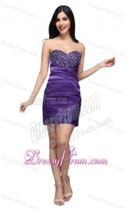 Sweetheart Mini-length Beaded Decorate Brust Column Purple Prom Dress