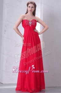 Beaded Decorate Brust Sweetheart Empire Chiffon Prom Dress in Red