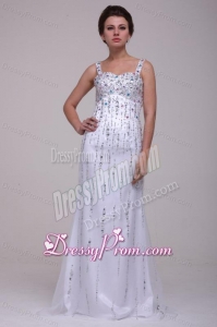 Beaded Straps Prom Dress with Column Brush Train