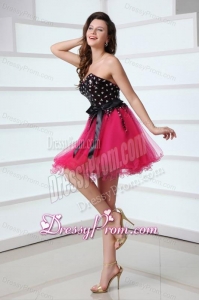 Cute Sweetheart Black and Hot Pink Prom Dress with Bowknot