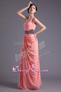 Elegant Column One Shoulder Chiffon Appliques Watermelon Prom Dress