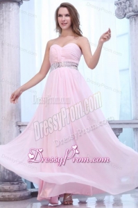 Empire Baby Pink Sweetheart Ruching Beading Chiffon Prom Dress