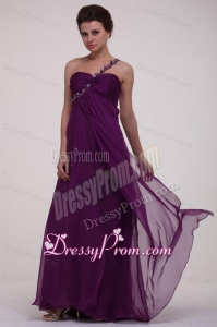 Empire Purple One Shoulder Ruching Appliques Long Prom Dress