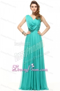 Empire V-neck Turquiose Chiffon Ruching 2014 Prom Dress