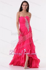 Pink Sweetheart High-low Prom Dress with Beading and Ruffles