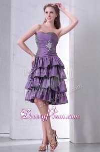 Purple Sweetheart Knee-length Prom Dress with Beading and Layers