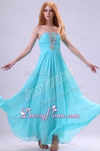 Aqua Blue Chiffon Strapless Empire Prom Dress with Beading