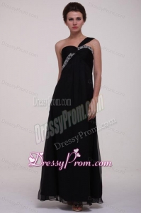 Black Empire One Shoulder Prom Dress with Beading Ankle-length