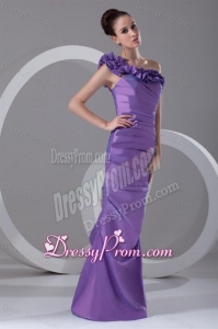 Column One Shoulder Ruching Taffeta Side Zipper Purple Prom Dress