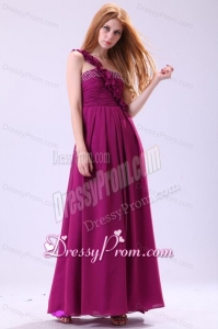 Empire One Shoulder Ankle-length Chiffon Purple Beading Prom Dress