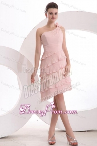 Empire One Shoulder Hand Made Flower Ruffled Layers Prom Dress