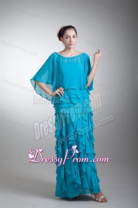 Empire Scoop Ankle-length Chiffon Aqua Blue Ruffles Prom Dress
