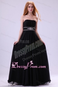 Empire Strapless Black Beading Floor-length Chiffon 2014 Prom Dress