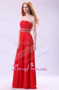 Empire Strapless Red Long Beading Chiffon Floor-length Prom Dress