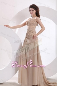 Empire Sweetheart Champagne Ruching Chiffon Brush Train Prom Dress
