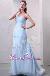 Light Blue One Shoulder Empire Chiffon Prom Dress with Appliques